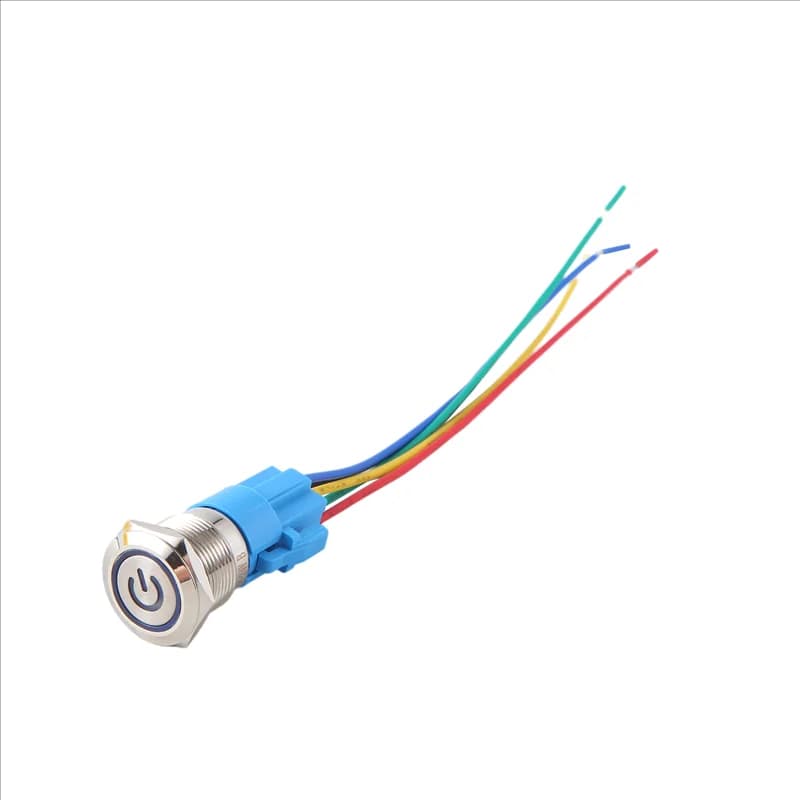 BAAG-5PCS Interruttore a pulsante in metallo 12V 19Mm Lampada ad anello Simbolo di alimentazione Luce LED impermeabile Riscaldamento automatico Reset con connettore