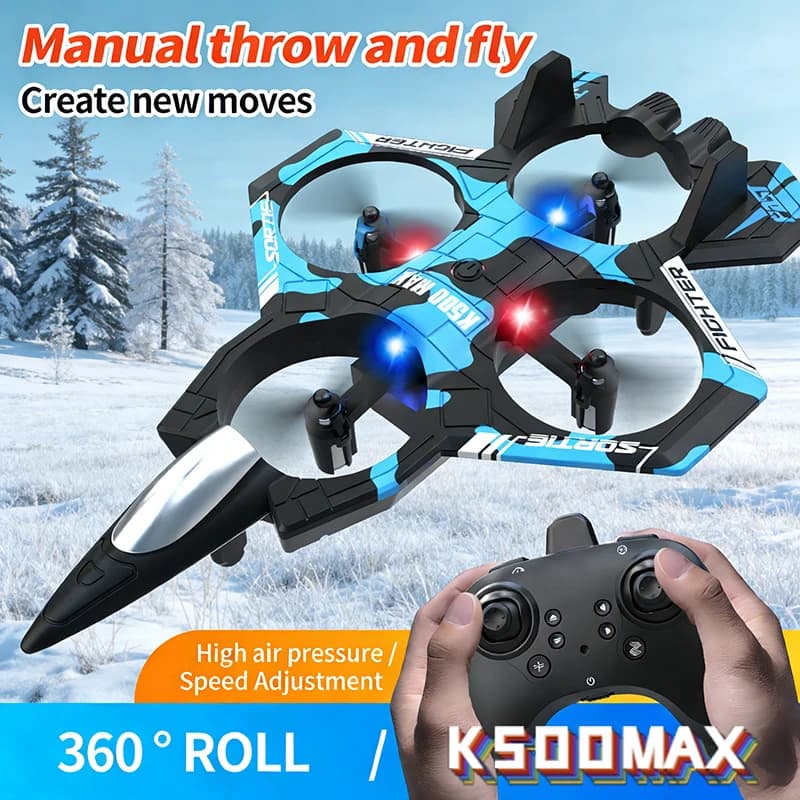 Air Remote Control K500 MAX, 2.4G Acrobatic Aeromodel with Remote Control, 360 ° Aerial Rotation in EPP Foam with Children LED, Rotating Wheel Toy