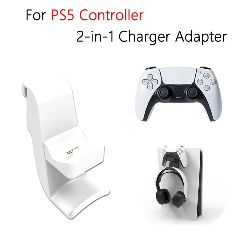 Stazione di Ricarica Sospesa per Controller PS5, Caricatore 2 in 1 per Controller PS5, Supporto per Cuffie e Accessori