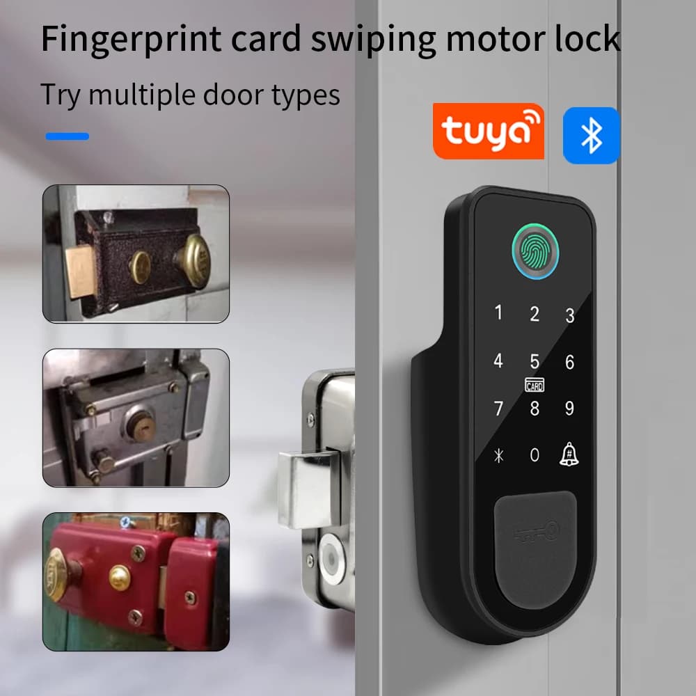 Bluetooth Tuya App Impronta digitale Smart Door Lock Password per cancello RFID Card Rim Bolt Lock Serratura elettronica supporta Tuya Gateway