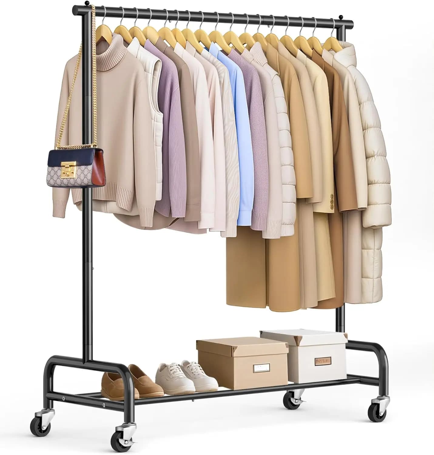 Heavy Duty Clothing Racks for Hanging Clothes Rack, 43" Wide Rolling Garment Rack Metal Clothing Hanger Rack with Wheels Wardrobe Rack (Black)
