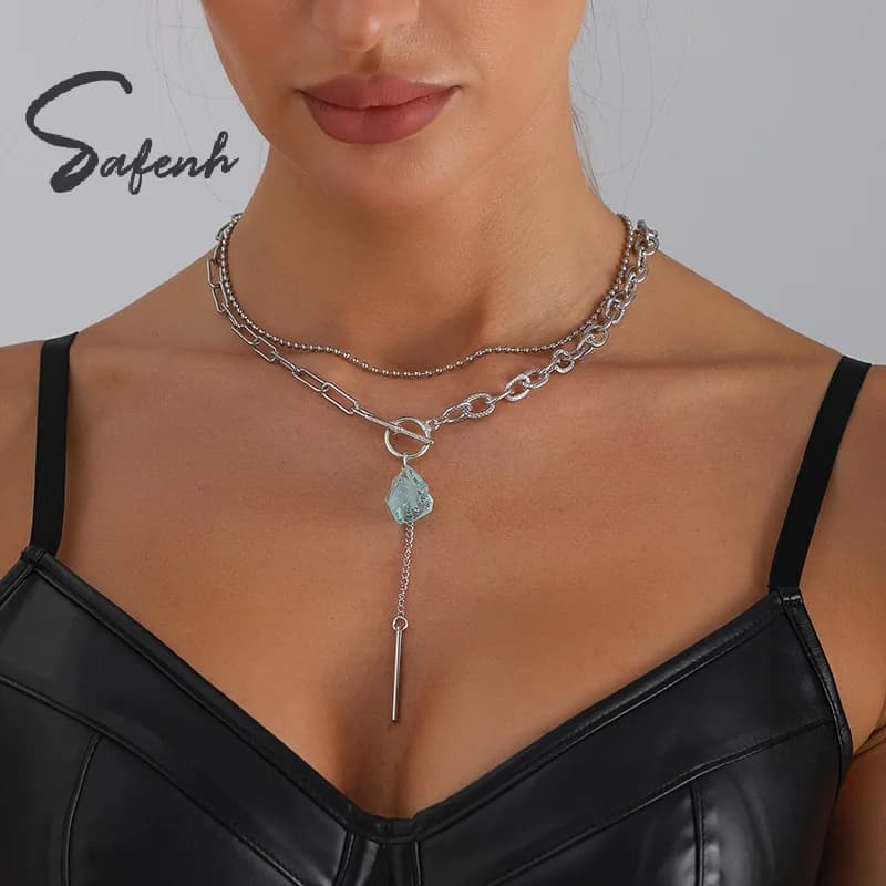Set di gioielli con orecchini pendenti in pietra fatti a mano con collana di perline di tendenza alla moda da donna