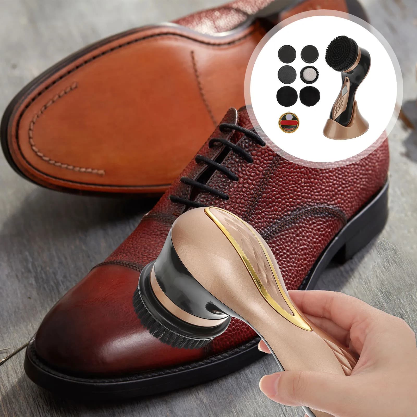 Kit Lucidatore Elettrico per Scarpe con Set di 7 Spazzole per Scarpe, Divani, Borse e Auto, Lucidatore Portatile