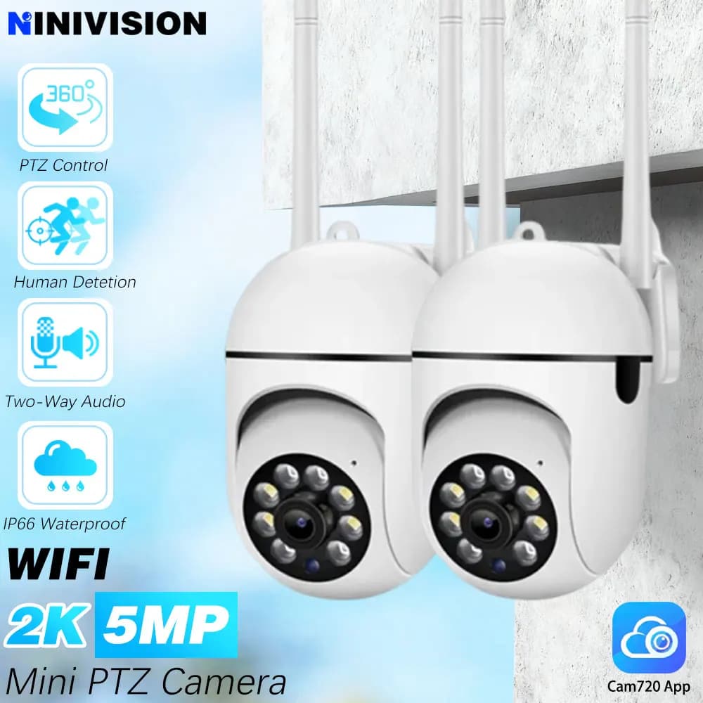 Telecamera di Sicurezza Wireless Cam720 5MP per Esterni con Tracciamento Automatico, Audio Bidirezionale, Rilevamento Umano e PTZ per Interni