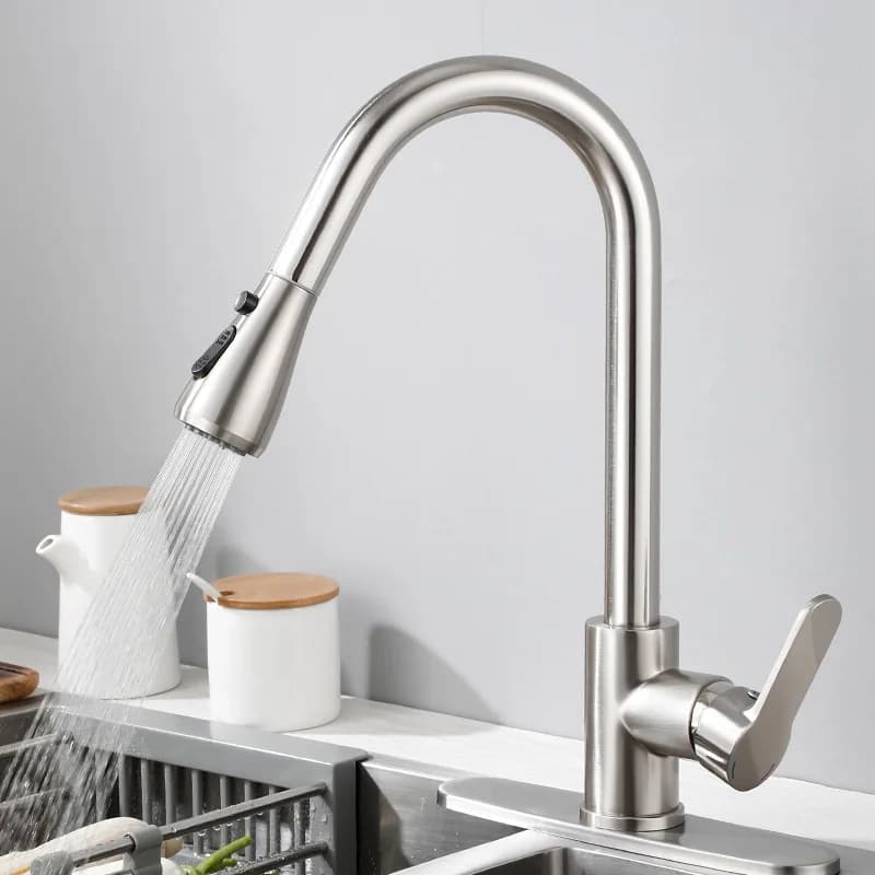 Rubinetti da cucina in acciaio inossidabile 304, miscelatore estraibile per lavello, montaggio su piano, con getto a spruzzo, acqua calda e fredda