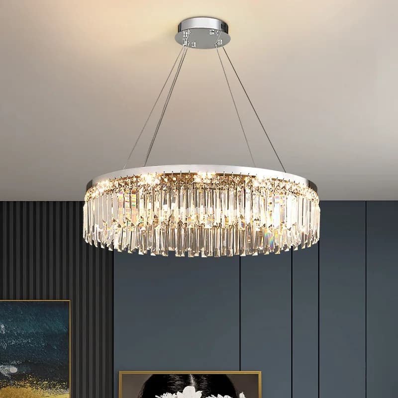Postmoderno LED K9 Lampadario di cristallo Soggiorno Sala da pranzo Camera da letto Lampadario Lampada a sospensione in acciaio inossidabile Lampada ad anello da soffitto
