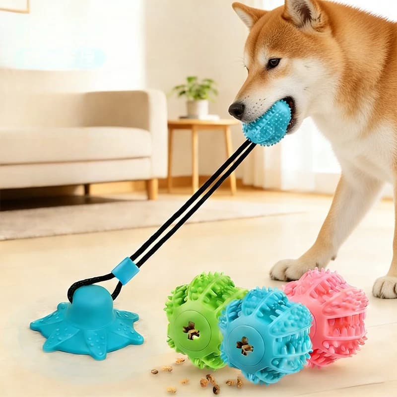 Dog Suction Cup Leakage Food Ball Toy Pet Self Entertainment Molar Stick Teeth Cleaning Chew Toy for Puppy Relieve Boredom
