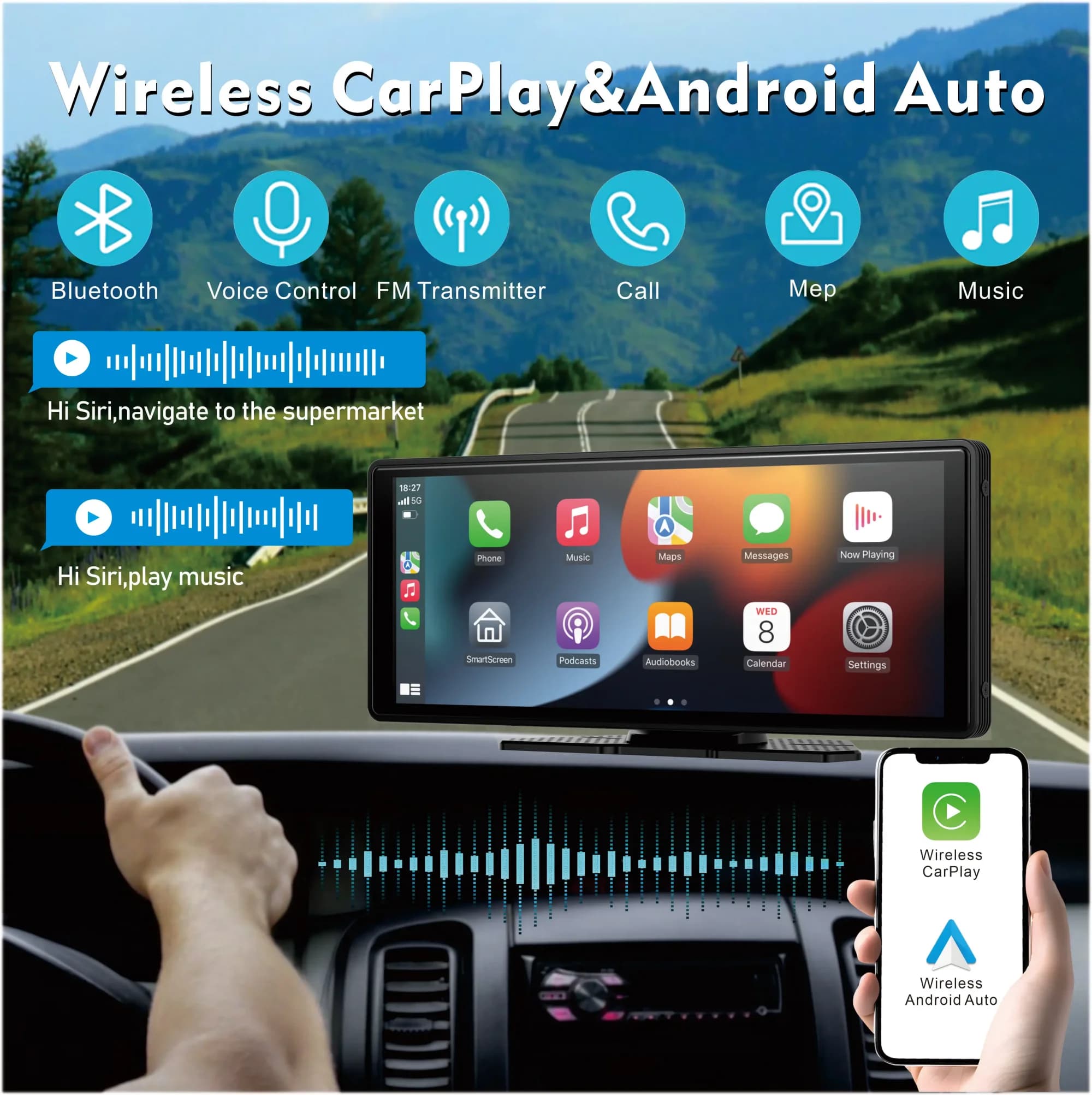 Schermo Carplay wireless portatile universale per auto con sistema stereo per auto touchscreen Android Auto
