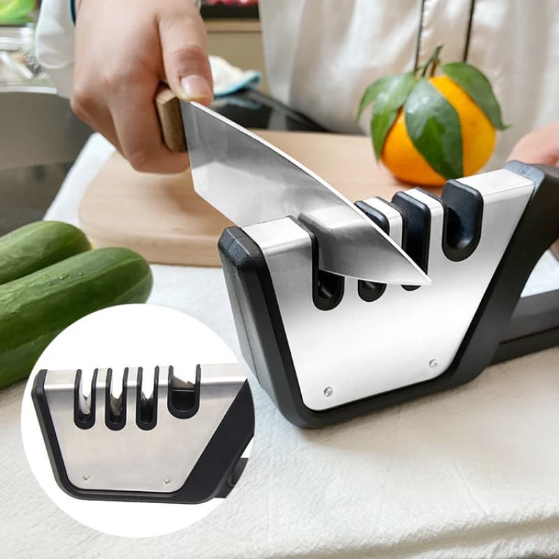 Tungsten Steel 4-in-1 Knife Sharpener – Fast Sharpening Tool for Kitchen Knives & Scissors, Easy-to-Use Sharpening Stone for Hom