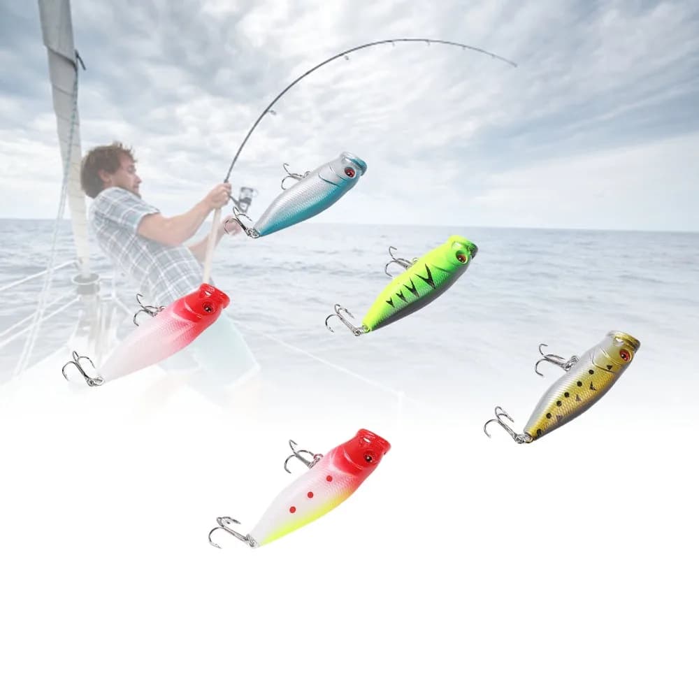 5PCS 6.5cm 9g Fishing Popper Lures Plastic with Rattle Sound Fishing Bait Set Hard With Hook Fishing Lures Saltwater Fishing