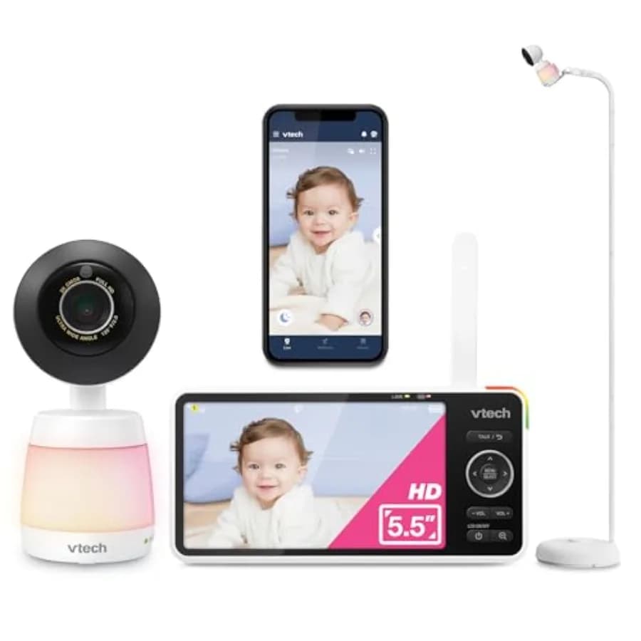 Kids monitor VTech Smart WiFi with Floor Support for Home Use, White Plastic with Blue Details, HD Video Streaming and Bidirectional Audio