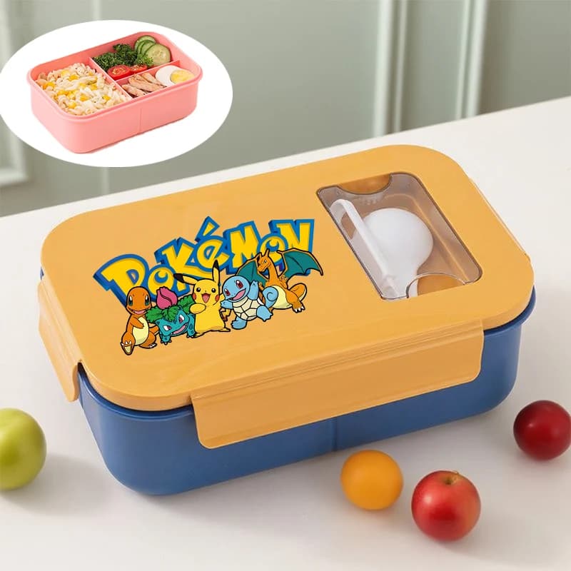 Pokemoned Lunch Box with Spoon Cartoon Anime Pattern Bento Boxes Student Office Worker Portable Large Capacity Lunch Case 2026