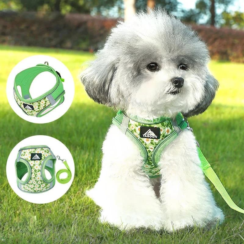 Floral Pet Harness and Leash Set for Cats Small Dogs Reflective Vest Harness Anti-Escape Cat Chest Strap Pet Walking Supplies