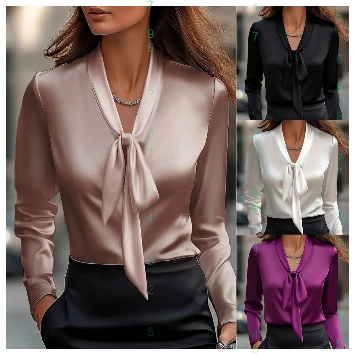 Camicetta Elegante alla Moda a Maniche Lunghe, Tinta Unita, in Raso con Laccio Frontale, Top Primaverile ed Estivo