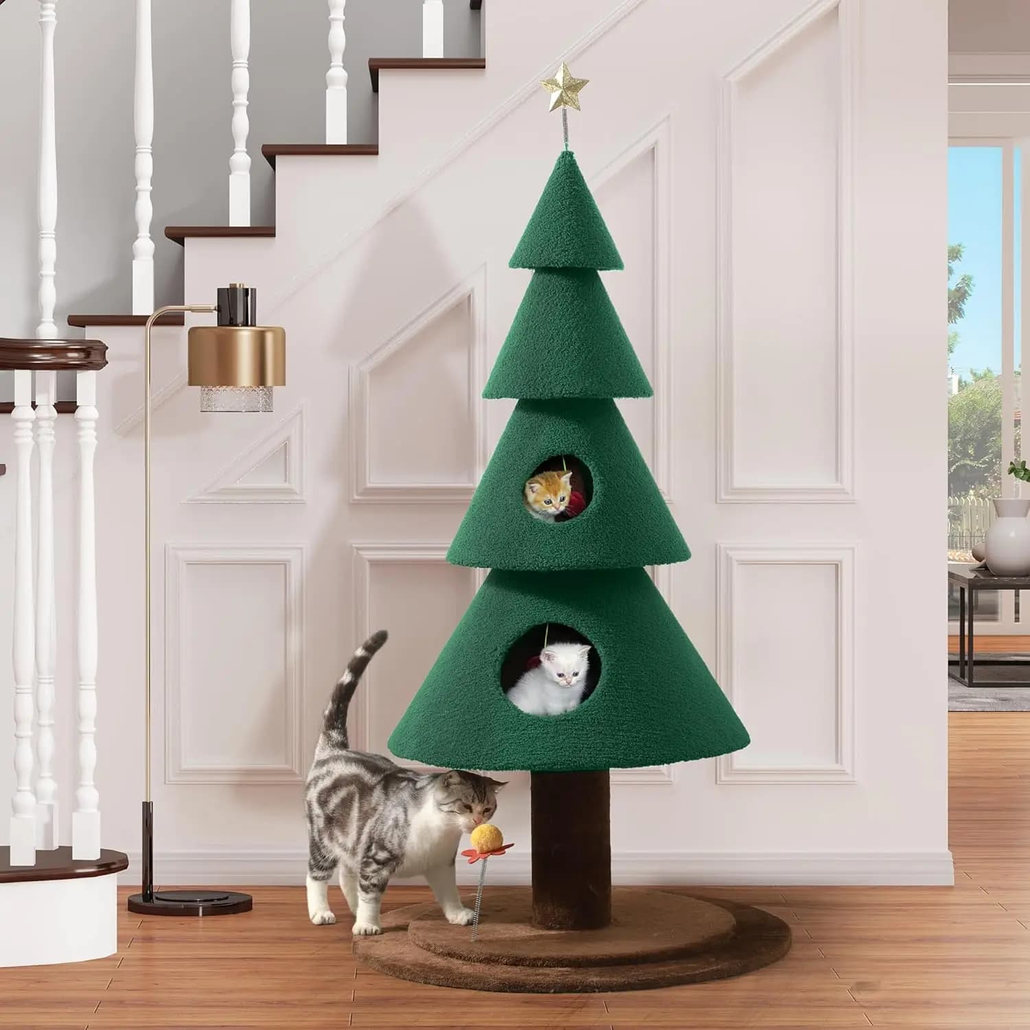 60.8 in Christmas Decoration Cat Tree Tower Condo with 2 Houses Cat Teaser Toy for Indoor Cat Furniture