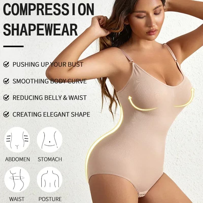 Body modellante intero senza cuciture, contenitivo e modellante, con controllo pancia e effetto push-up, intimo donna
