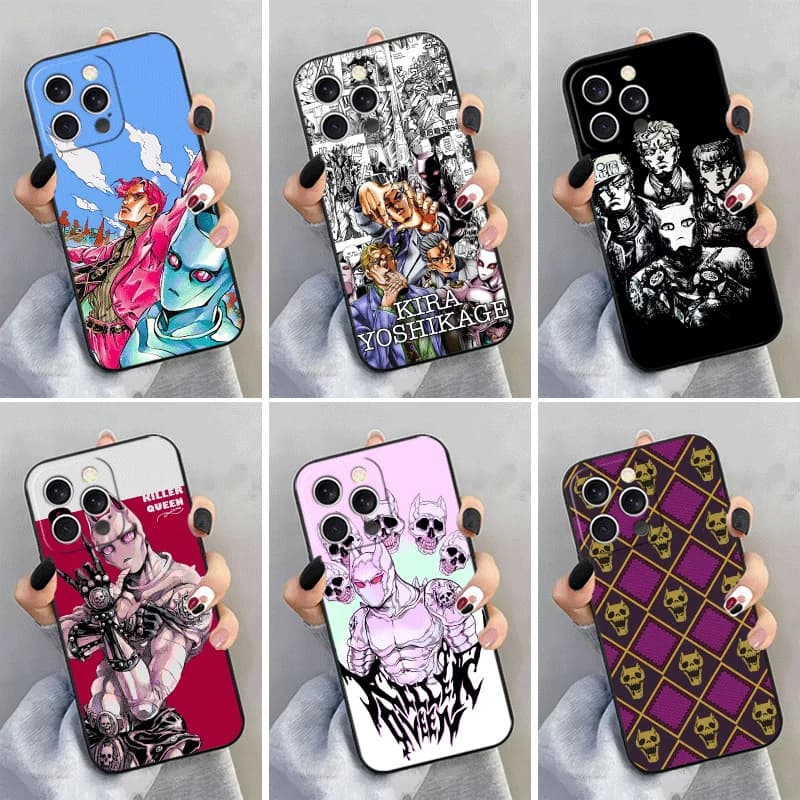 Soft Silicone Phone Case for iPhone 15 16 17 Pro Max JoJo Adventure Killer Queen Shell 17E 16E 14 Plus 13 Mini 12 11 Air 7 SE 8
