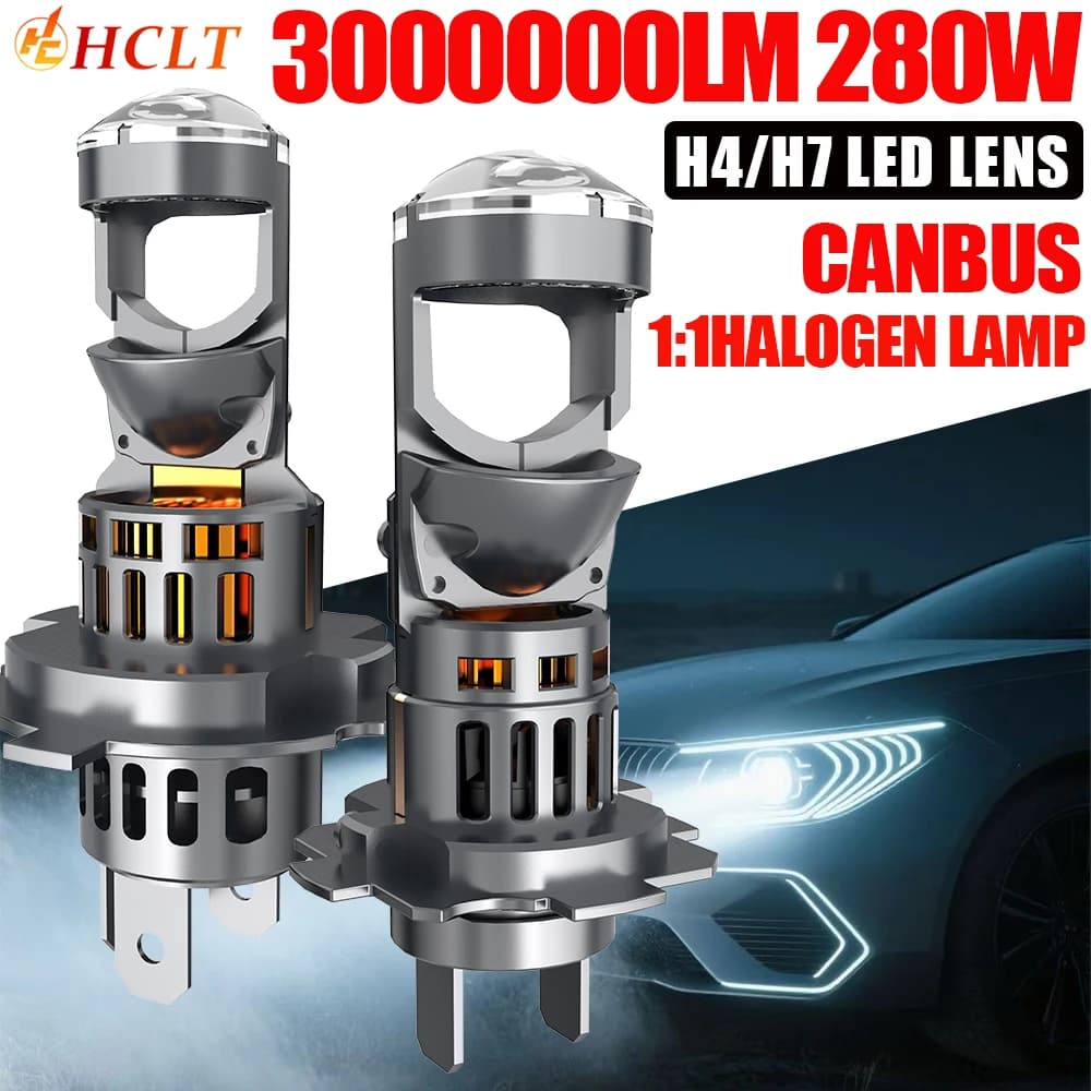 Fari a LED H7 H4 con Mini Proiettore, Luci LED 9003 HB2 Super Luminose per Auto, 6000K Canbus, Dimensioni 1:1, Lampada Wireless
