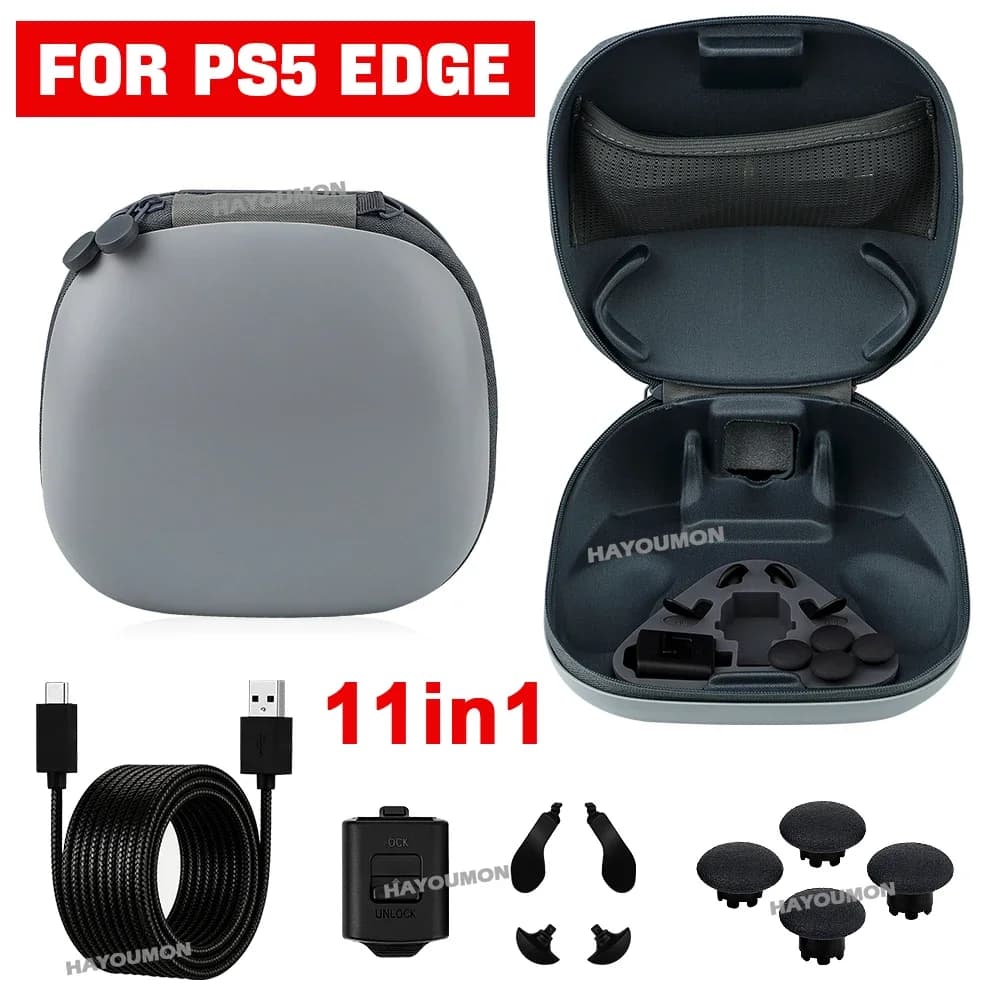 3 Colors 11 IN 1 Component Pack For PS5 EDGE Controller Travel Carry Bag Charge Cable Thumbstick-Caps Back-Paddles Lock Housing
