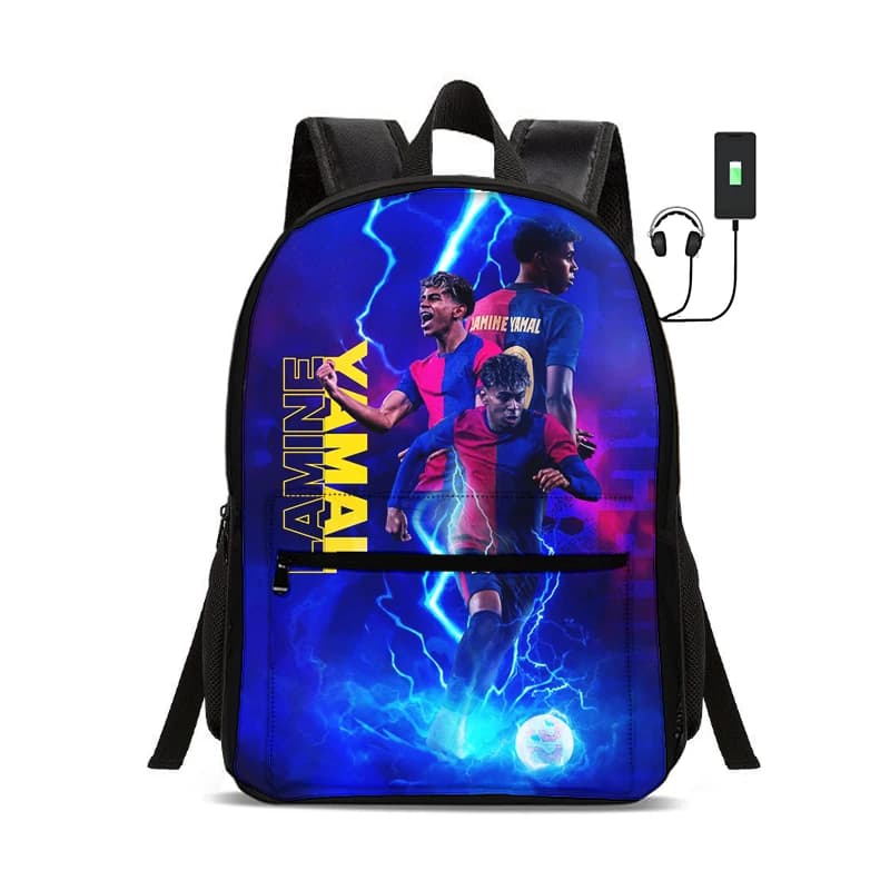 L-Lamin Yamal Child School bags Football Star Backpack with USB interface Bag for Student Rucksack Sport Bookbag Kids Gift
