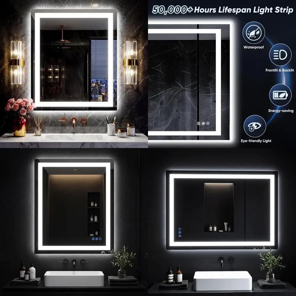 Specchio da Bagno LED 30x36 con Illuminazione, Antiappannamento e Retroilluminazione, 11 Temperature di Colore e Dimmerabile, Vetro Temperato HD