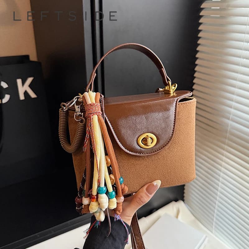 LEFTSIDE Cute Mini Box PU Leather Crossbody Bag Lady Handbags and Purses Women 2025 Winter Short Handle Shoulder Bag for Phone