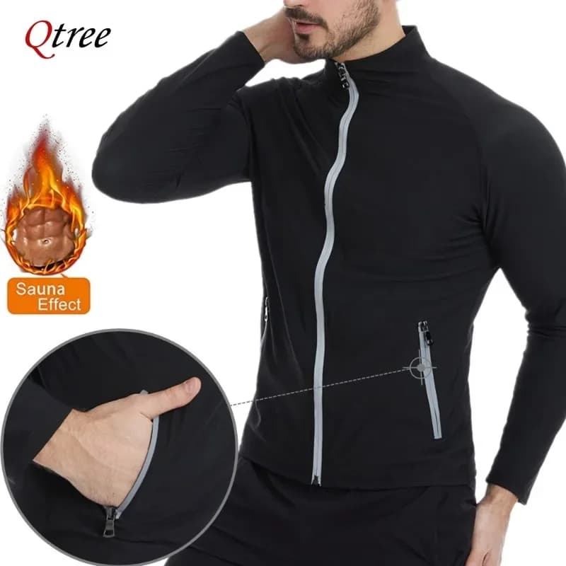 Qtree Sauan Giacca Dimagrante Sudore Compressione Uomo Vita Trainer Camicie Neoprene caldo Body Shaper Gilet per dimagrire a maniche lunghe