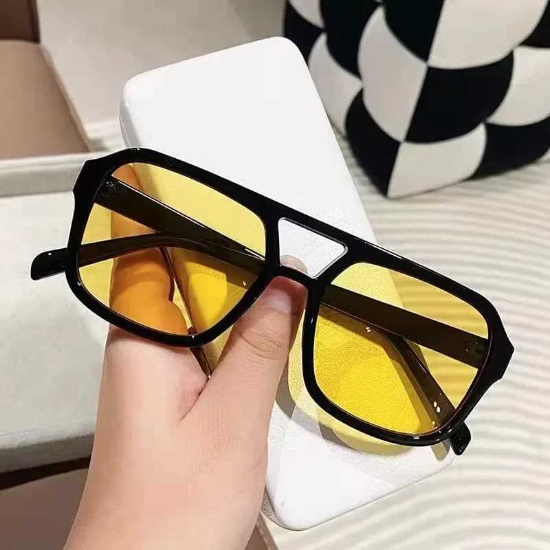 Square Big Frame Sunglasses for Men and Women Lightweight Frame Black Yellow Sun Glasses with UV Protection