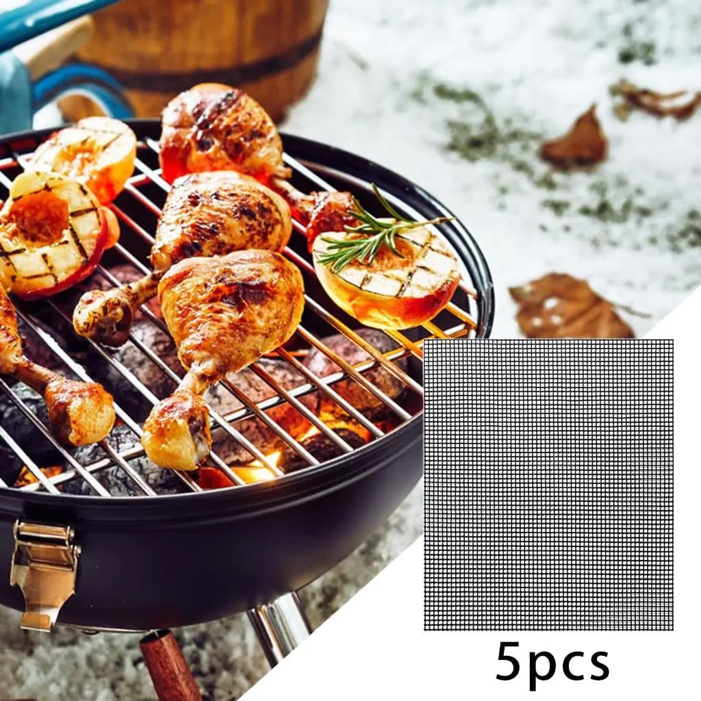 5pcs BBQ Grill Mesh Mat Glass Fiber Non Stick Pads Smoker Liner Baking