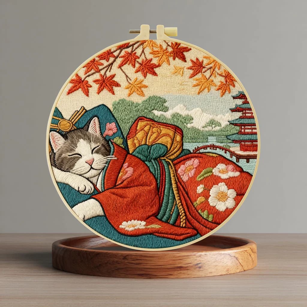 Kit Ricamo Fai da Te Gatto Dormiente 20x20cm/15x15cm - Arte del Ricamo a Punto Croce per Regalo
