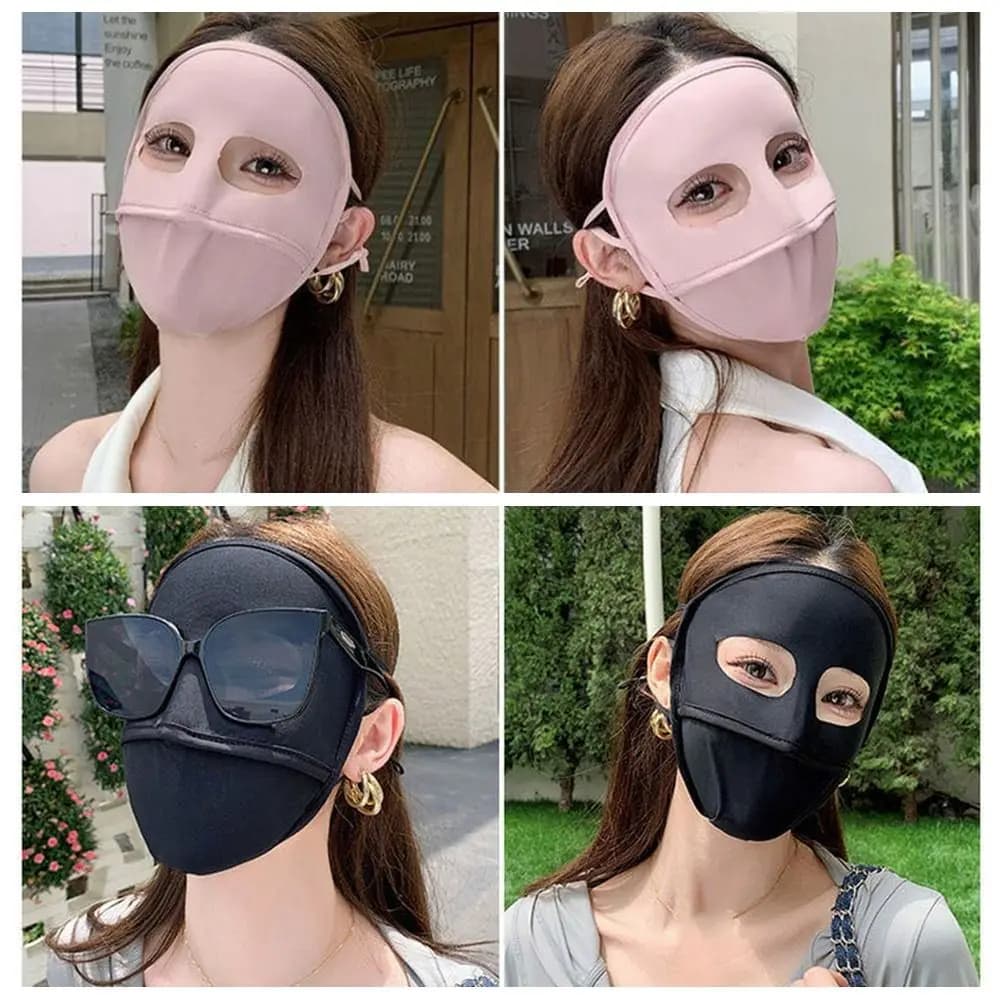 Thin Full Face Ice Silk Mask UV Protection Sunscreen Veil Sunscreen Mask Face Scarves Solid Color Face Gini Mask Fishing