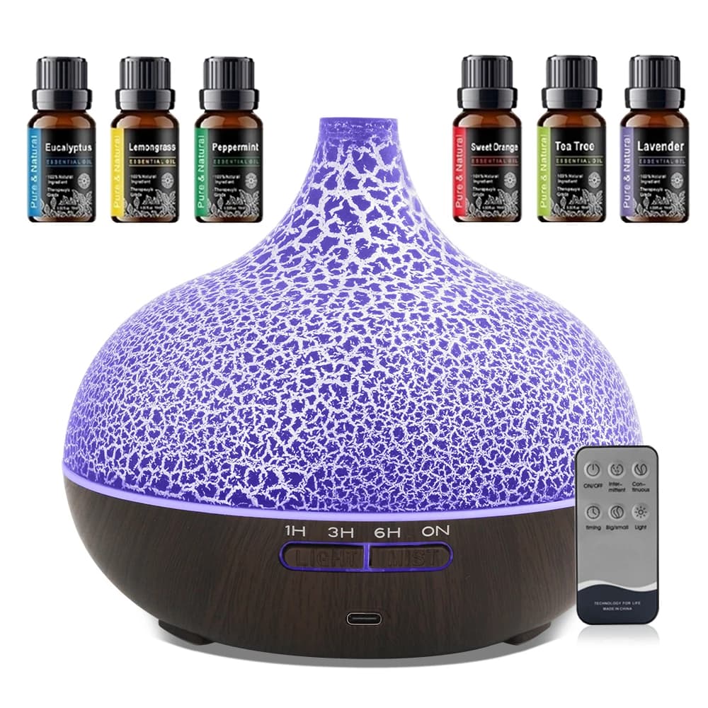 Diffusore e umidificatore ad ultrasuoni per oli essenziali Design crepa da 550 ml, spegnimento automatico, silenzioso, per camera da letto, ufficio, spa