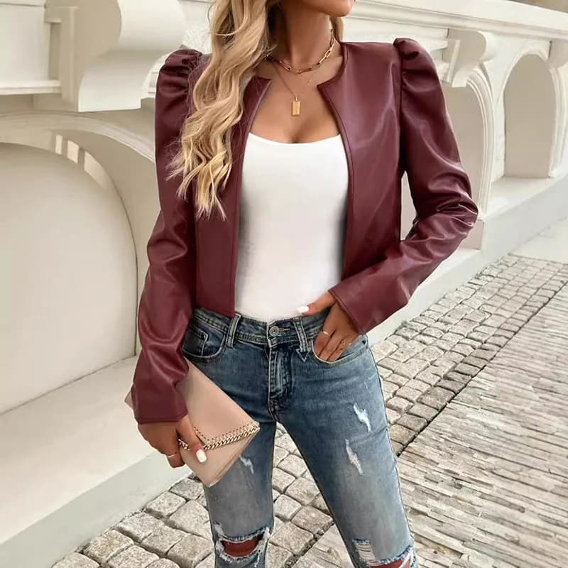 Street Style Biker Leather Jacket Women's Slim Fit Short Coat Spring Autumn Fashionable Female Clothing European Style Long S...