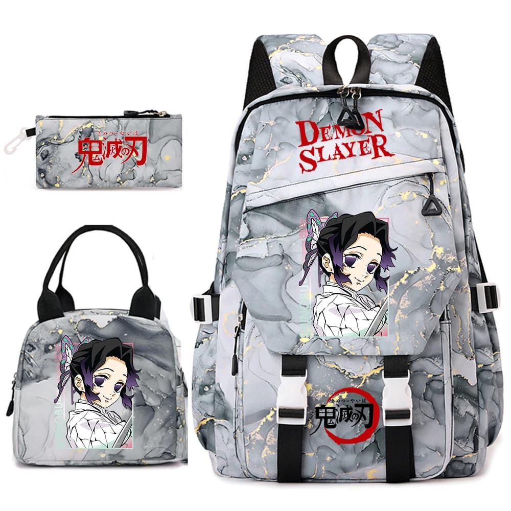 Set Zaino Anime Demon Slayer per Ragazze, 3 Pezzi: Borsa Scuola, Porta Pranzo e Astuccio