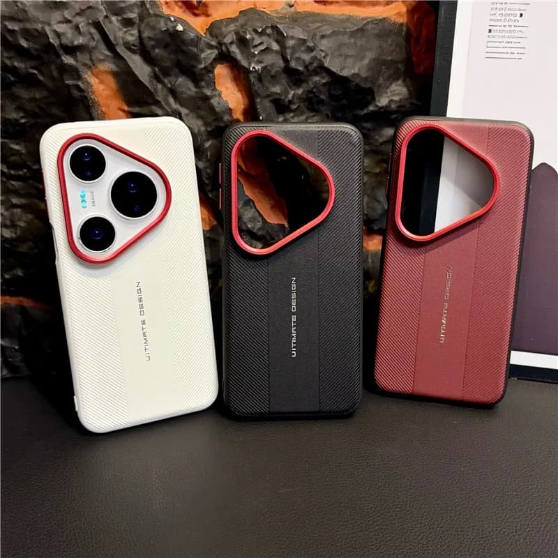 For Pura 80 80 Pro 80 Ultra 70 70 Pro leather texture solid color red lens ring shockproof and fingerprint-resistant phone case