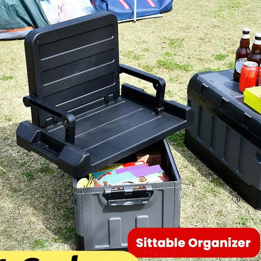 Organizer per Bagagliaio 60L, Grande Scatola Portaoggetti per Campeggio, Contenitore Portatile per Sedile Auto, Sedia Pieghevole per Pesca e Viaggi