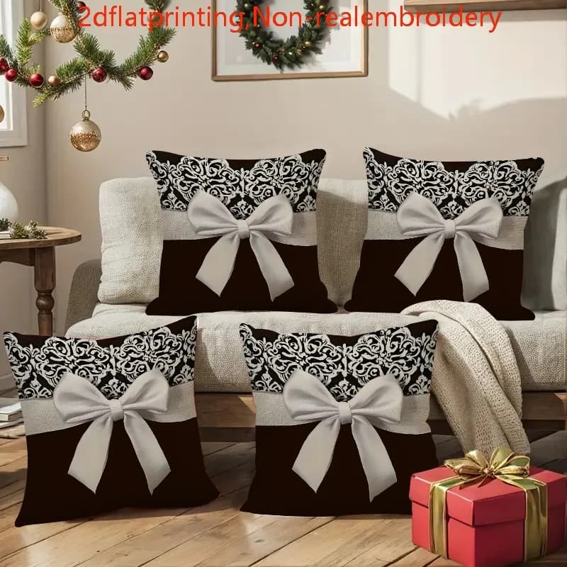 Luxurious Black and White Floral Print Throw Pillow Covers Set of 4 Cushions Printed Decorative Home Decor Accessories for Sofa