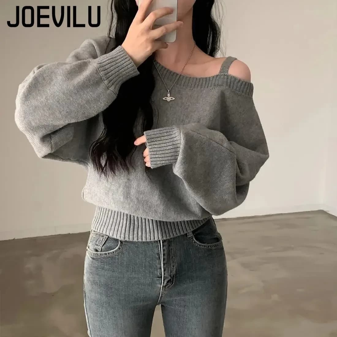 Maglione monospalla stile coreano donna nuovo elegante top corto asimmetrico in maglia pullover casual autunnale sexy Y2k pull pullover