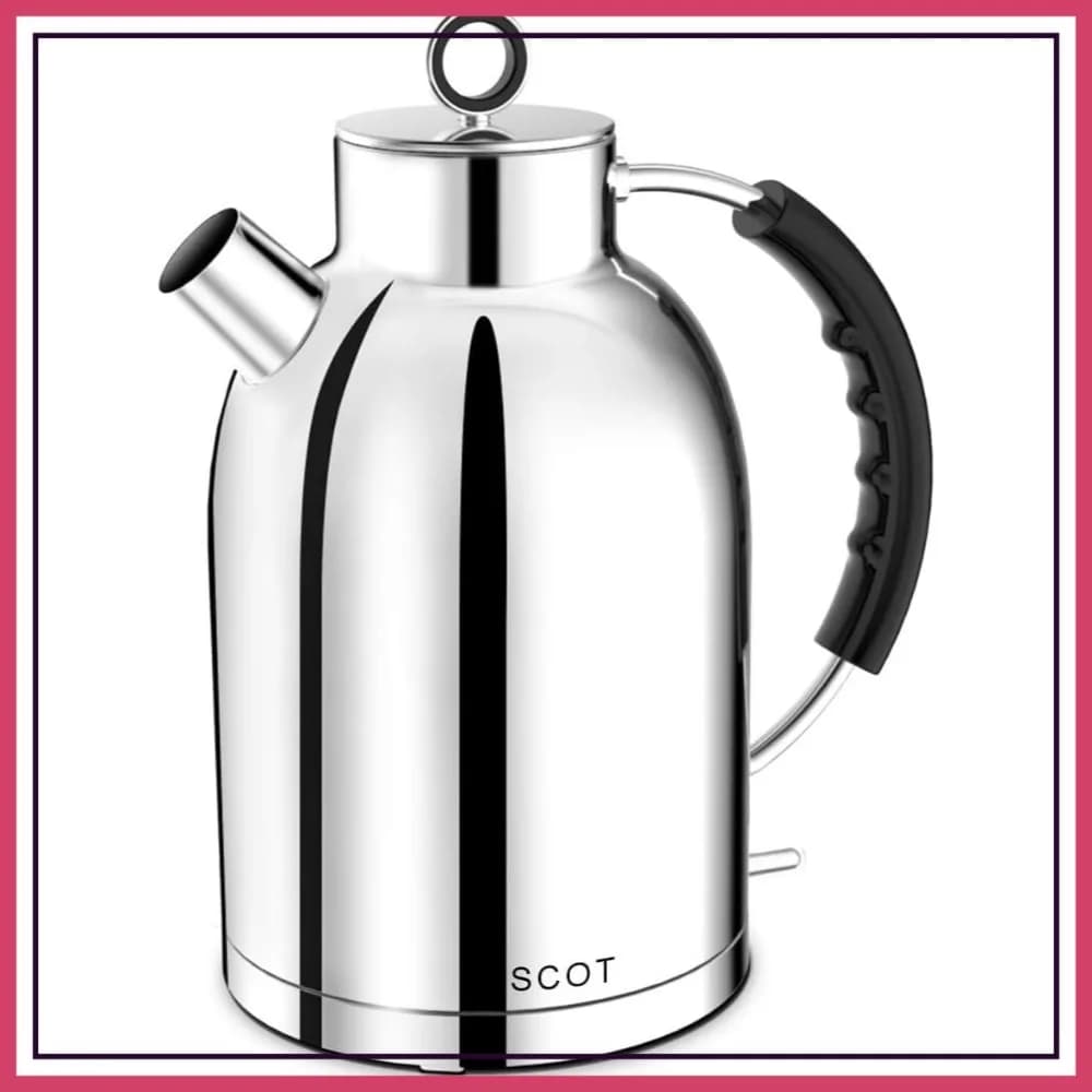 Bollitore Elettrico 1.5L 1500W in Acciaio Inossidabile, Spegnimento Automatico e Protezione Contro l'Ebollizione a Secco, Senza Fili