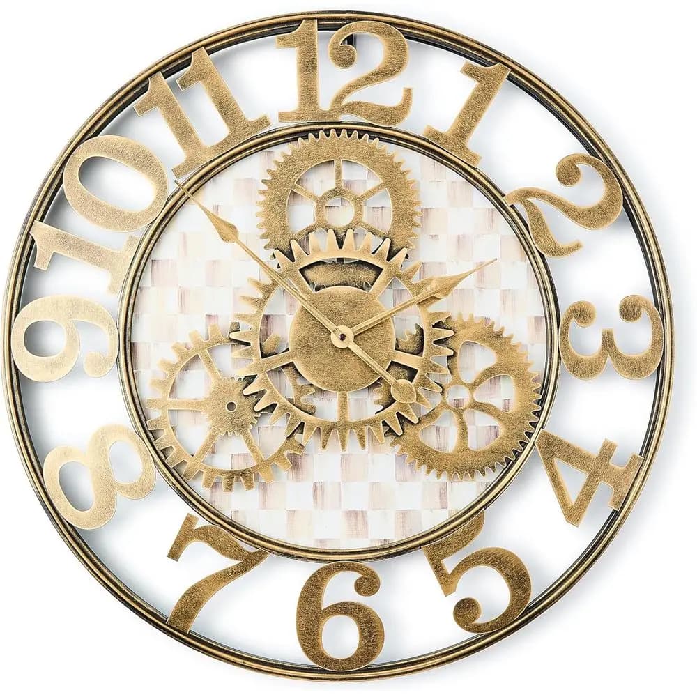 Large Rustic Wall Clock, Brown and White Mocha Pattern, House Furnace Style