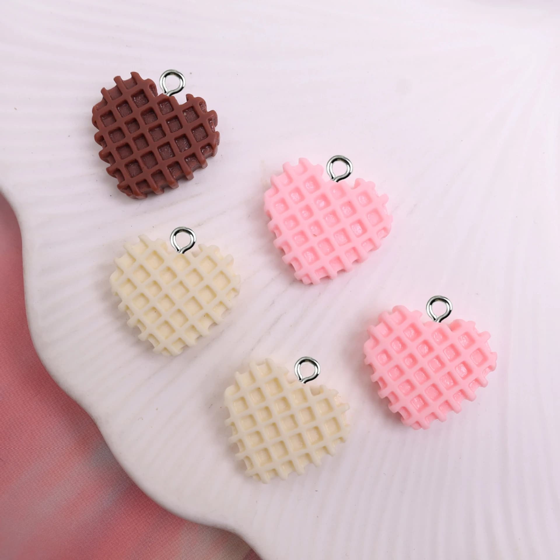 10pcs 19*21mm Heart Mesh Cookie Resin Charms Pendants for DIY Jewelry Making Accessories Handmade Earring Necklace Bracelet