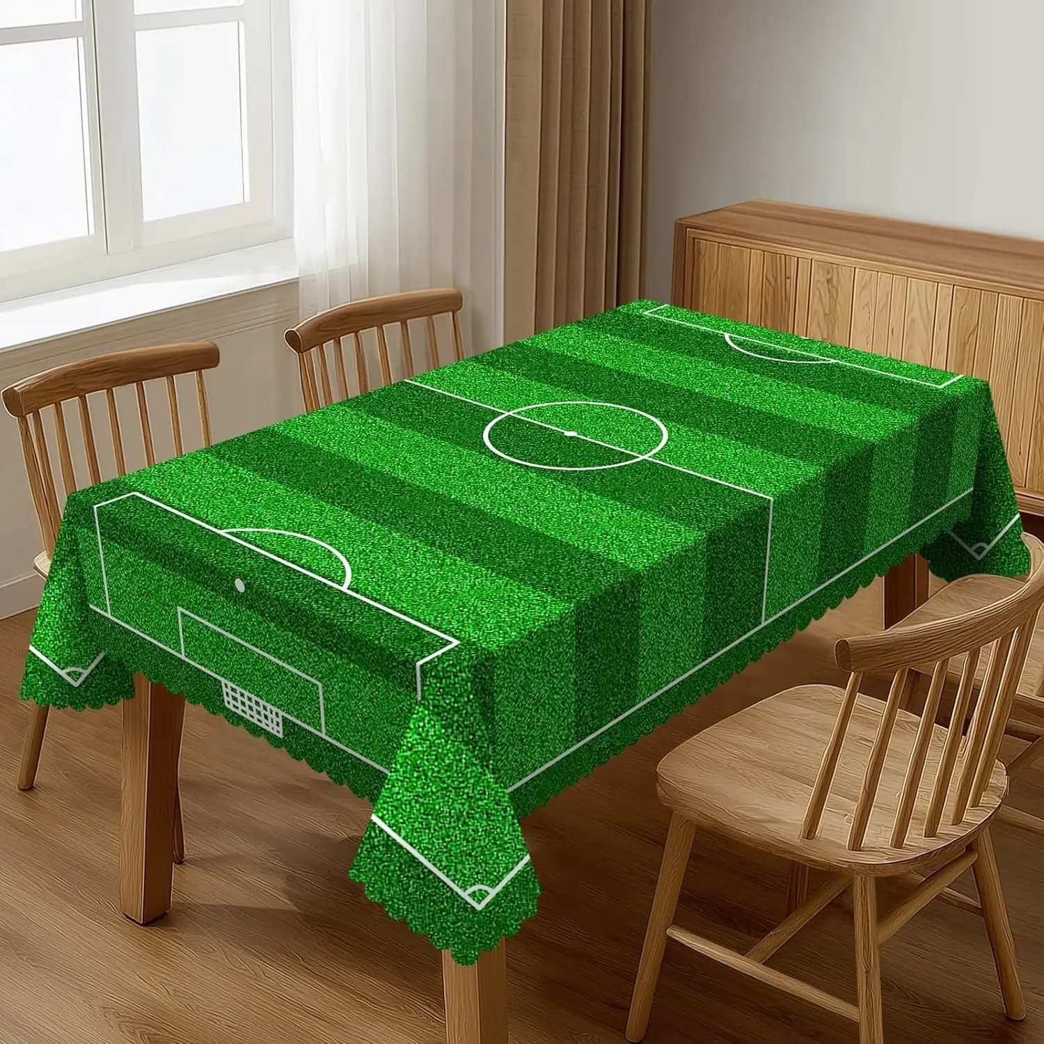 Tovaglia Rettangolare a Tema Campo da Calcio per Decorazione Tavolo, Lavabile, per Cucina e Sala da Pranzo, Decorazione per Feste