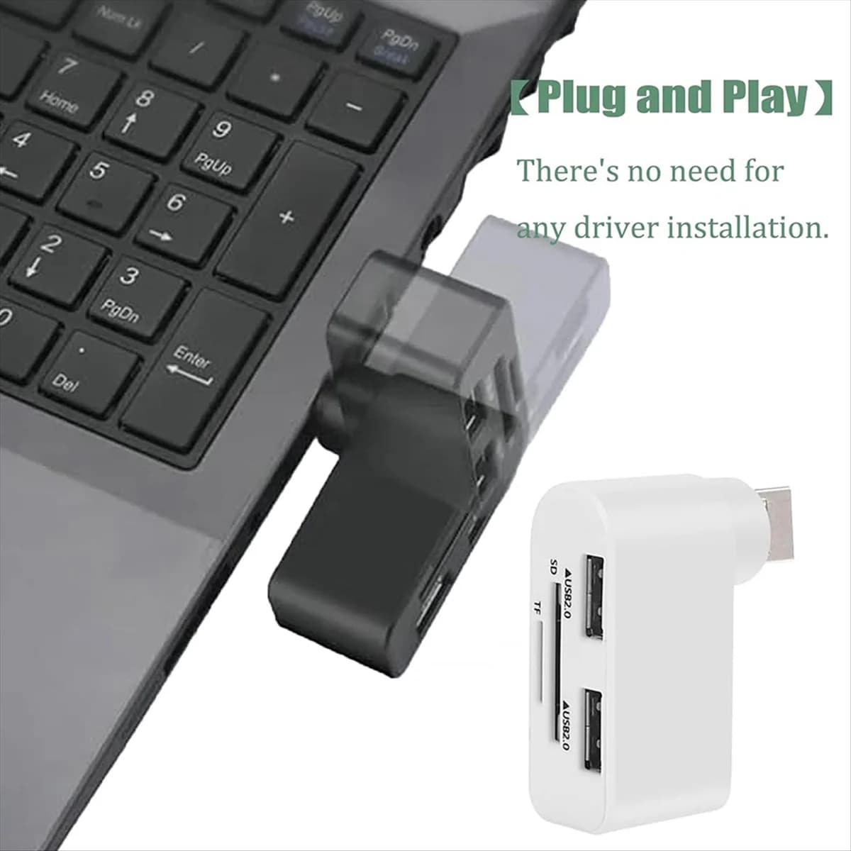 ABJU Hub USB ruotabile 4 in 1, hub per laptop, hub USB portatile con rotazione di 180 gradi, docking station per hub USB (nero + bianco)