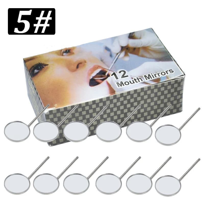 12 pcs/scan mirror for dental mouth stainless steel head with cone socket oral mirror for inner mouth accessory # 4 # 5