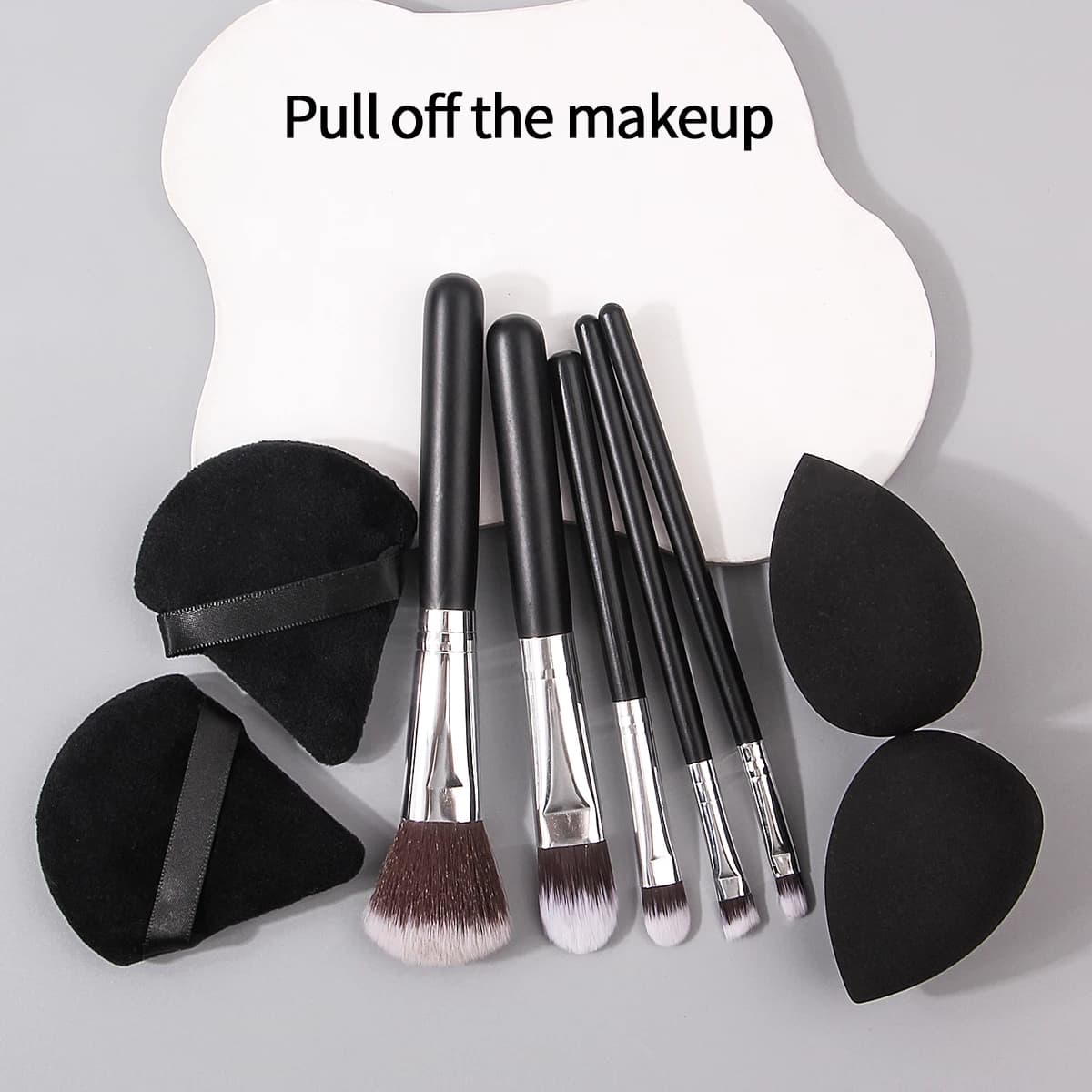 Set di pennelli per trucco da 9 pezzi, pennello per cipria in polvere, pennello per ombretto, set di pennelli per trucco + soffio per cipria in spugna antiaderente
