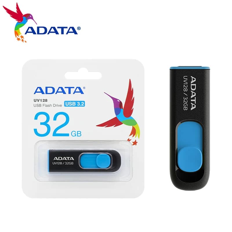 ADATA U Disk UV128 Serie USB3.2 Telescopico scorrevole Nessun sistema di interfaccia di copertura Altoparlante per auto Archiviazione per ufficio UV128 Nero e blu