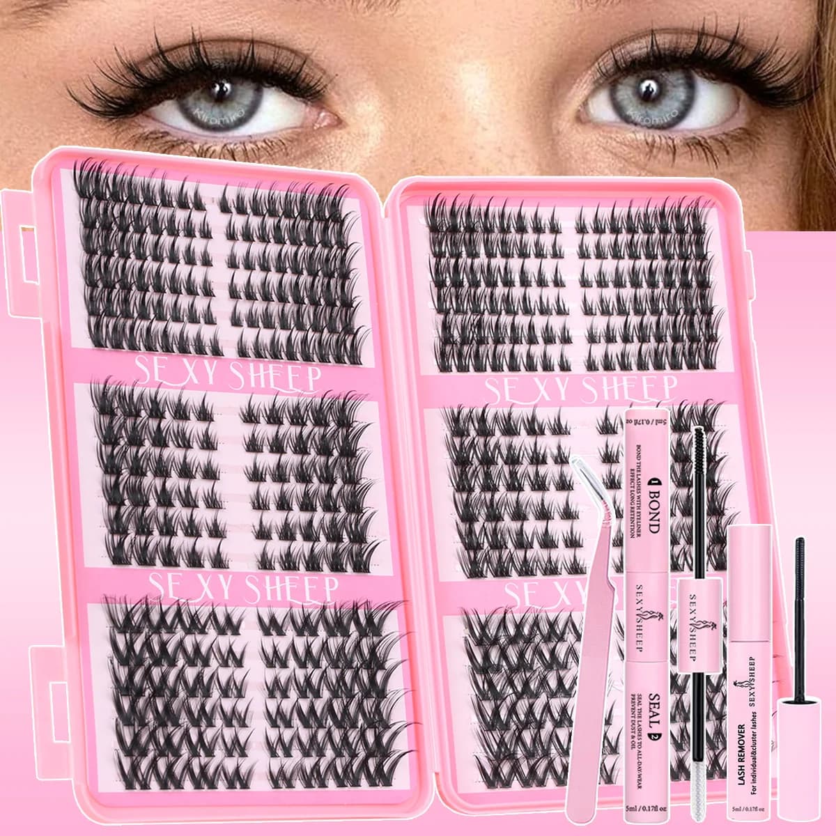 Eyelash Clusters Kit Cat Lashes Soft Natural Look with Lash Bond & Seal Eyelash Extensions Eyelash Clusters Kit DIY at Home