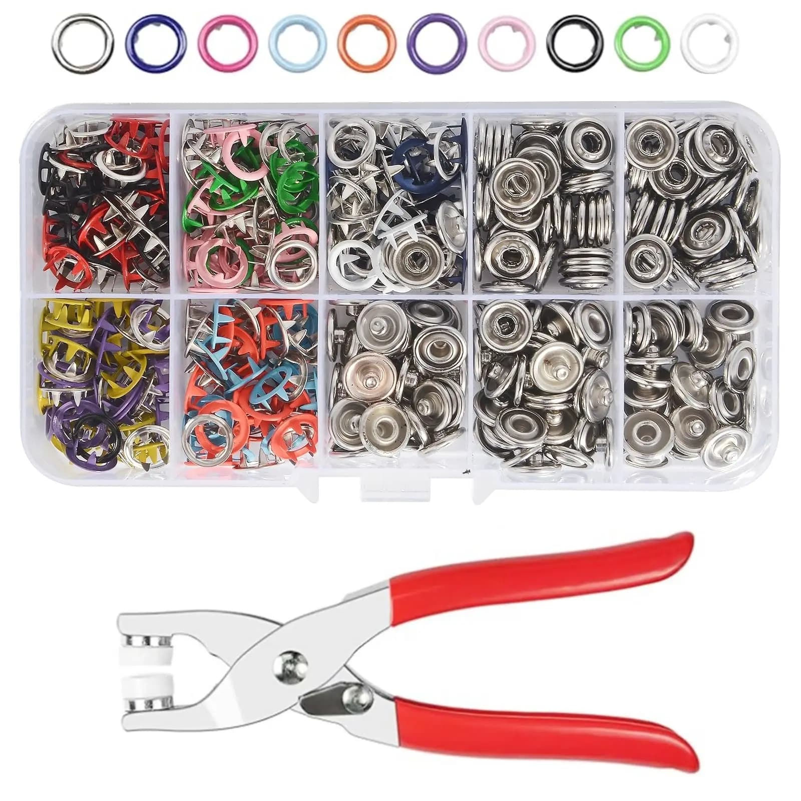100 Set di Bottoni a Pressione in Metallo da 9,5mm, 400 Pezzi, Kit con Pinze per Fai-da-Te, Artigianato, Vestiti, Cappelli e Cucito