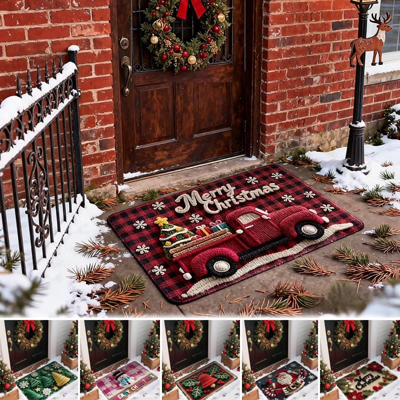 Tappetino per porta in velluto di cristallo natalizio premium, design di Babbo Natale, lavabile, antiscivolo, per l'arredamento del festival della casa, dell'ingresso interno ed esterno