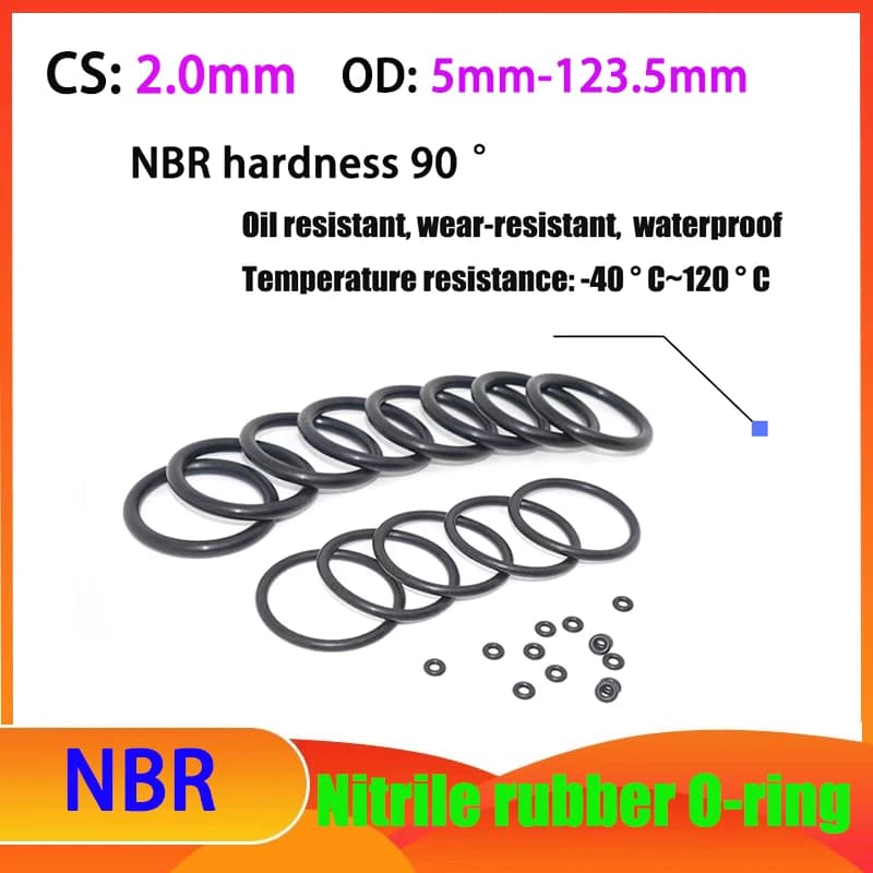 Durezza NBR 90 ° CS 2mm Gomma nitrilica nera O-ring Paraolio Anello di tenuta Resistenza alla temperatura Guarnizione resistente OD 5mm-123.5mm